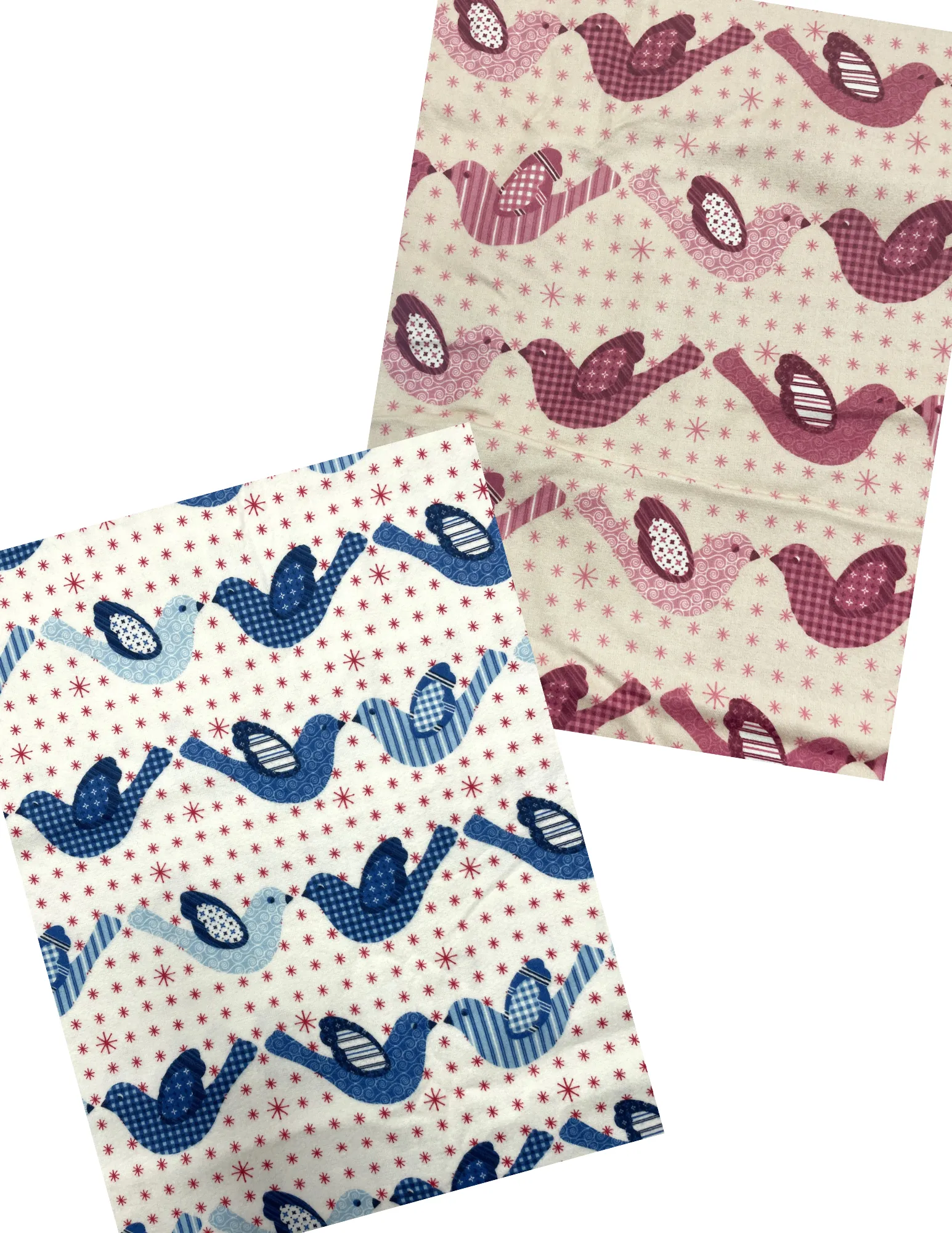 4 1/4  YD Cotton Flannel Vintage - Mauve Patchwork Print Birds on Peach