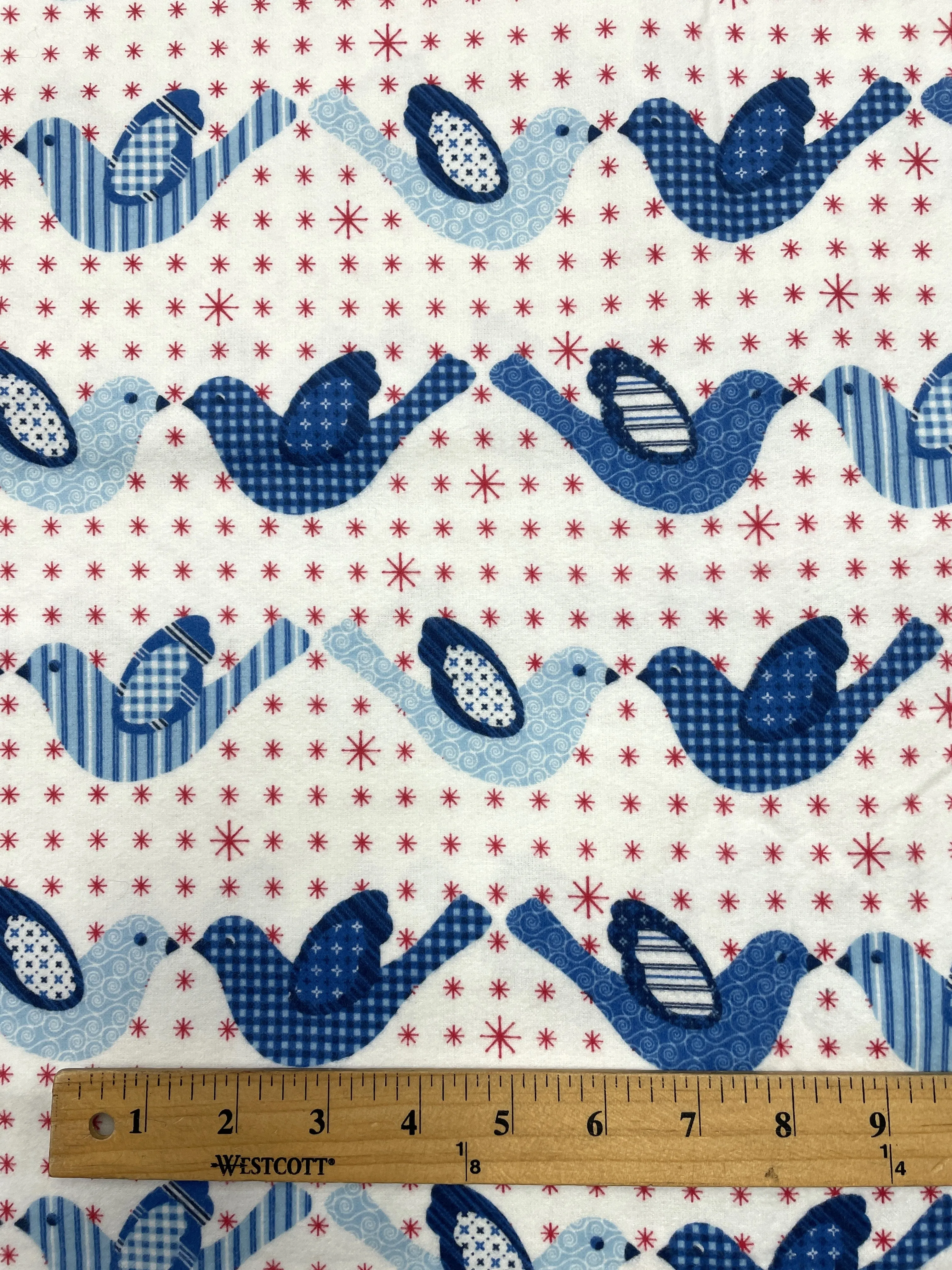 4 1/4  YD Cotton Flannel Vintage - Mauve Patchwork Print Birds on Peach