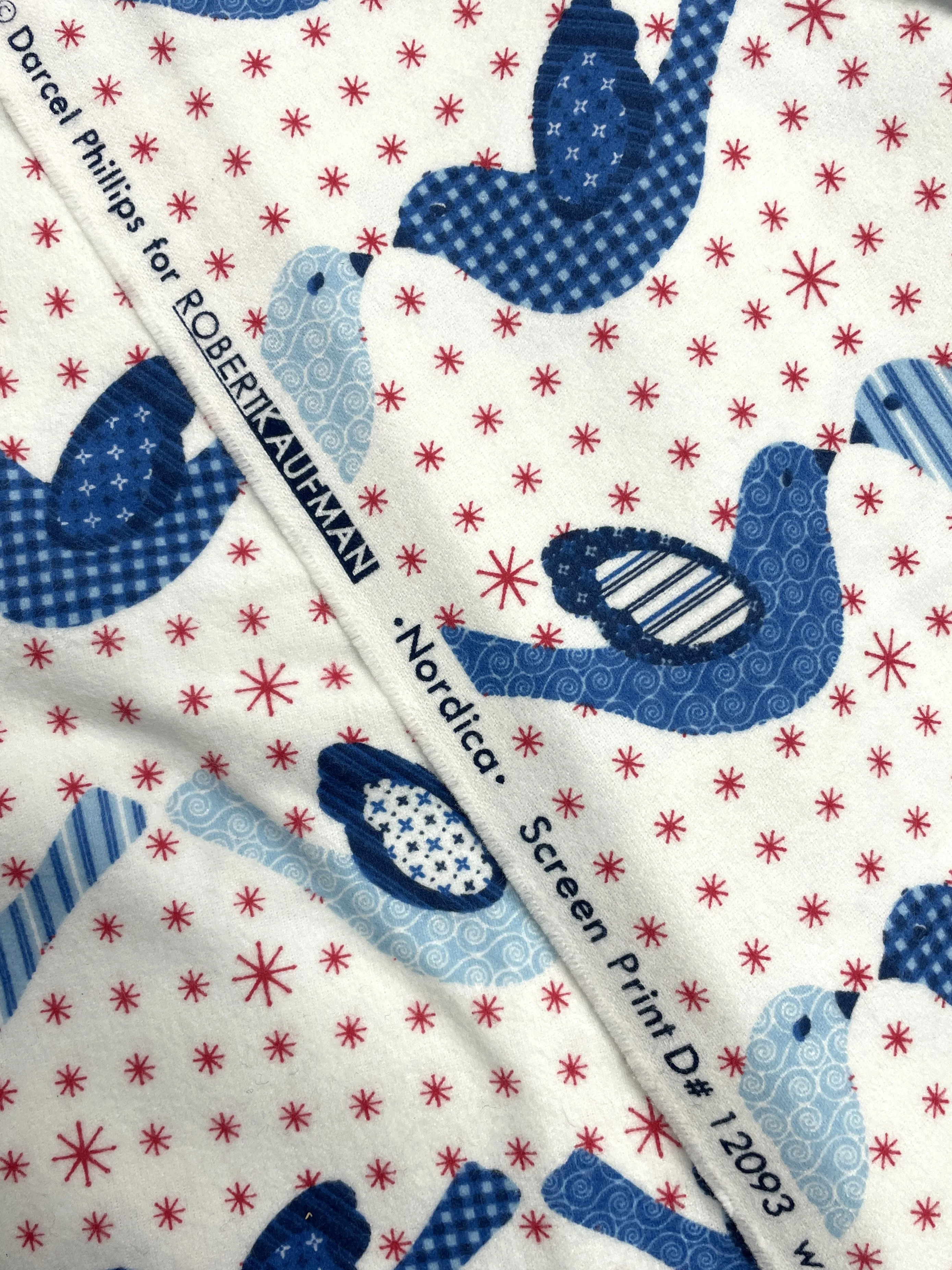 4 1/4  YD Cotton Flannel Vintage - Mauve Patchwork Print Birds on Peach