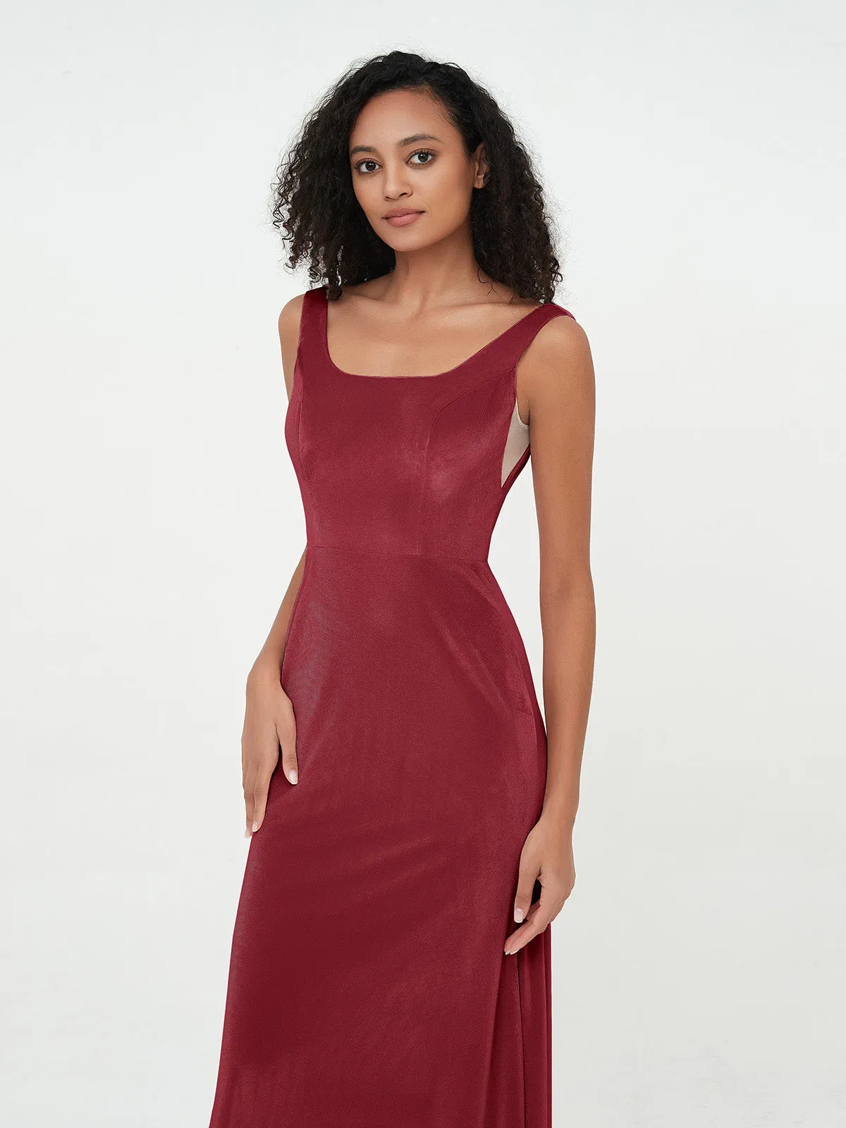 Bateau Neck Mermaid Long Velvet Dresses Burgundy
