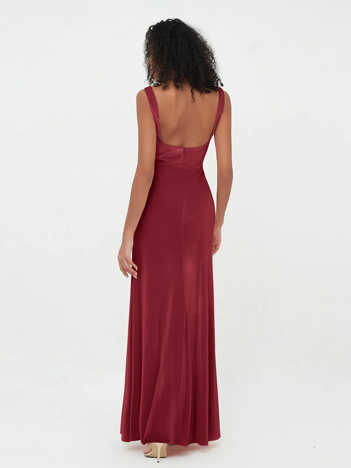 Bateau Neck Mermaid Long Velvet Dresses Burgundy