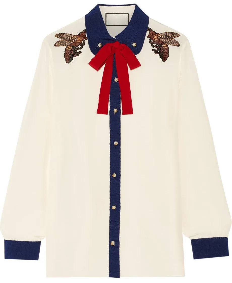 Bee Embellished Silk Blouse