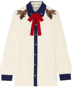 Bee Embellished Silk Blouse