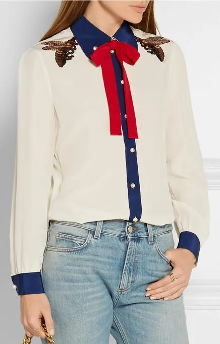 Bee Embellished Silk Blouse