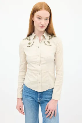 Beige Cotton & Nylon Embellished Shirt