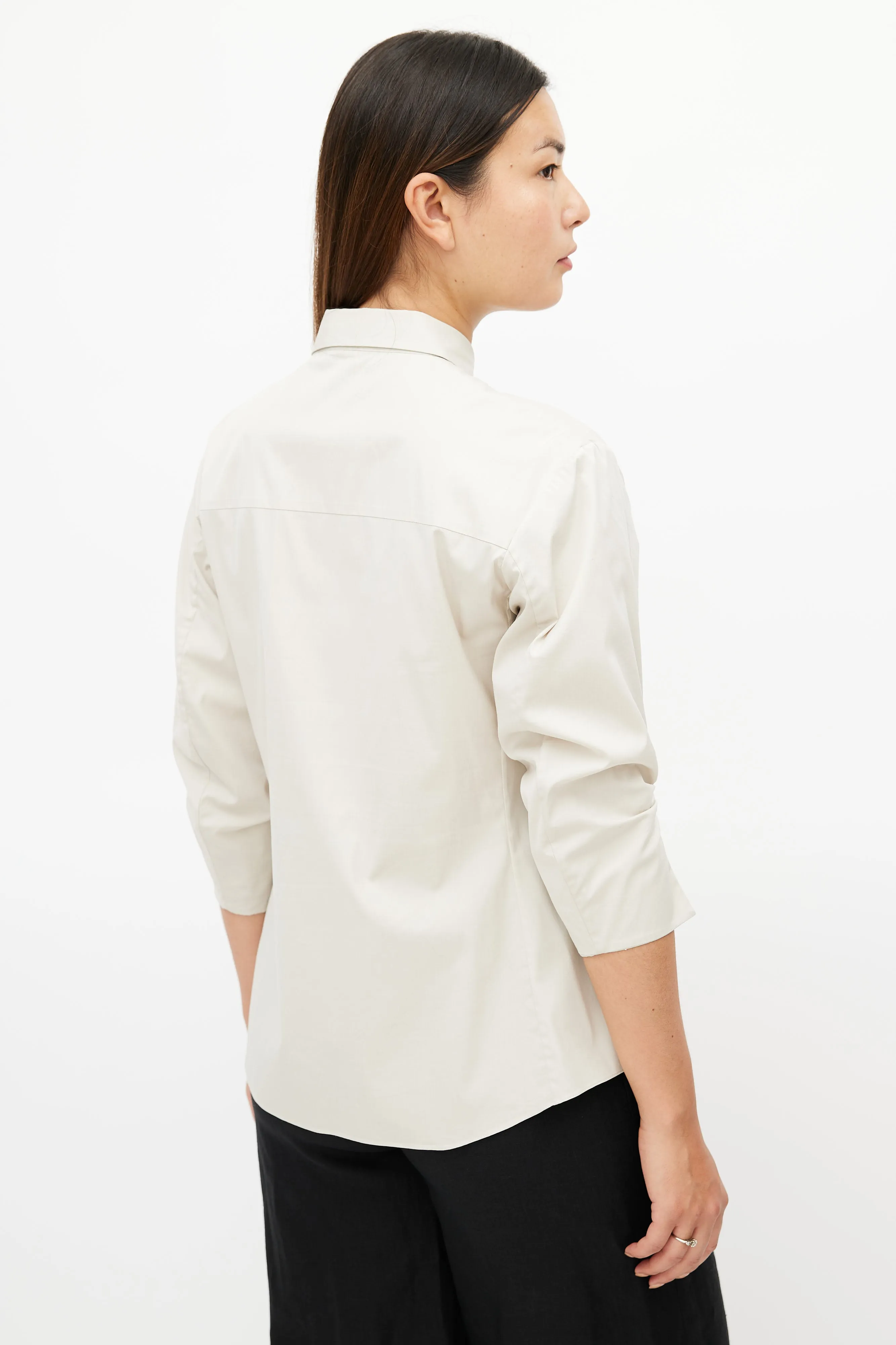 Beige Gathered Embellished Shirt