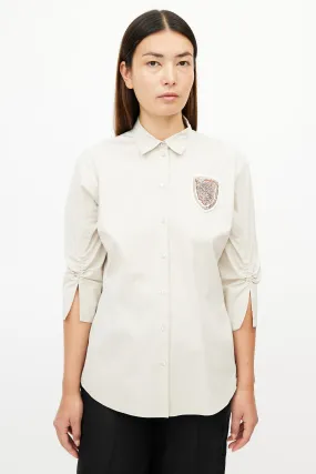 Beige Gathered Embellished Shirt