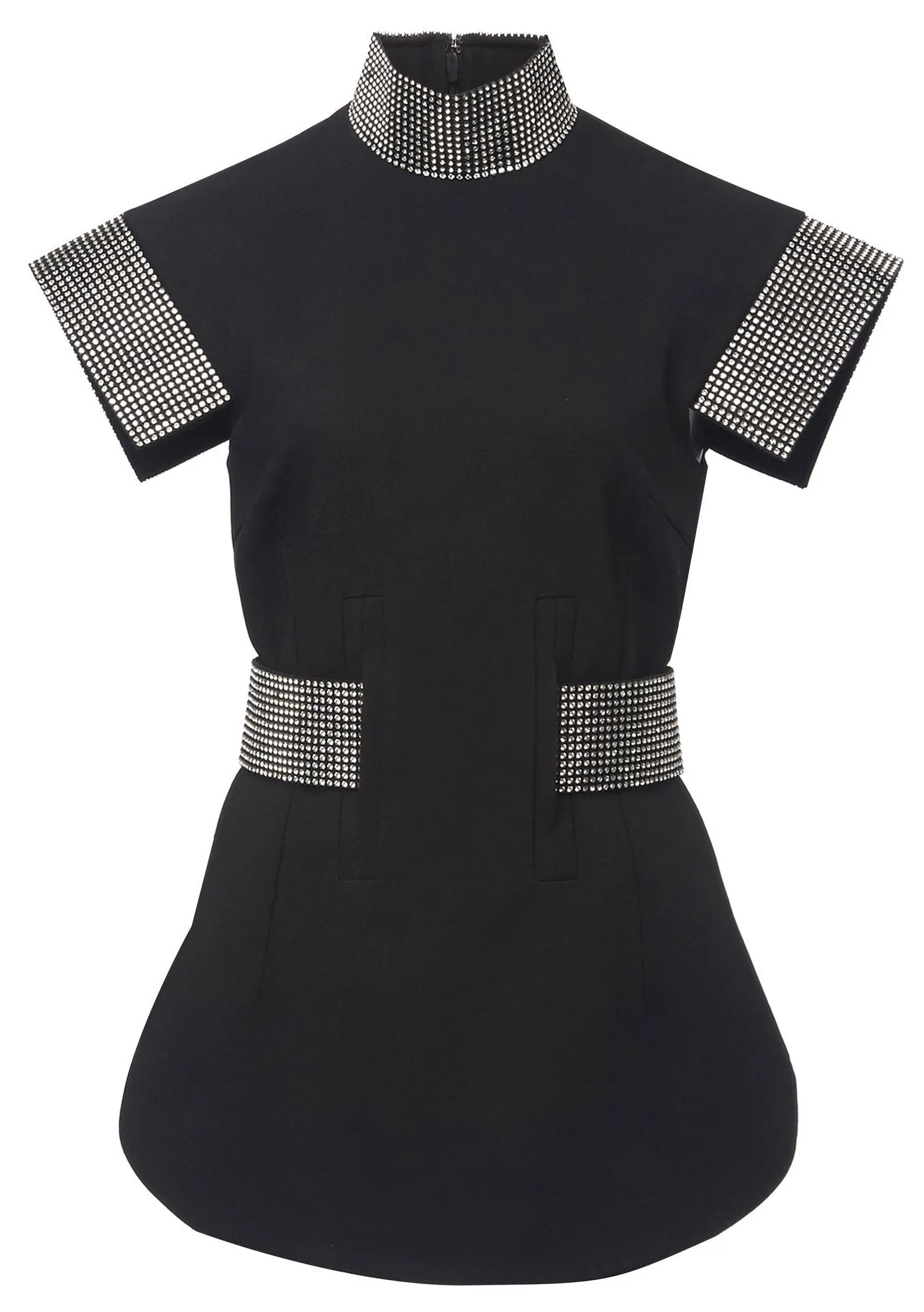 Black Belted Crepe Sequin Top