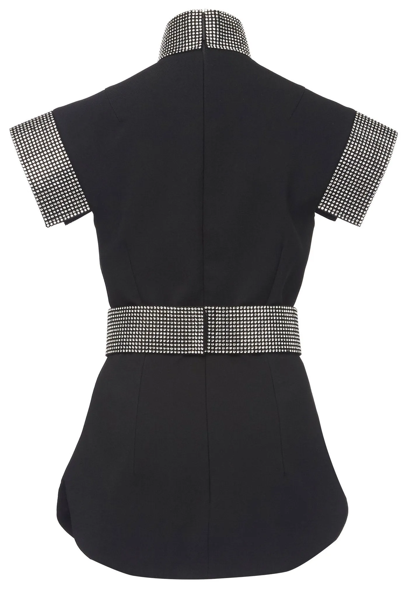 Black Belted Crepe Sequin Top