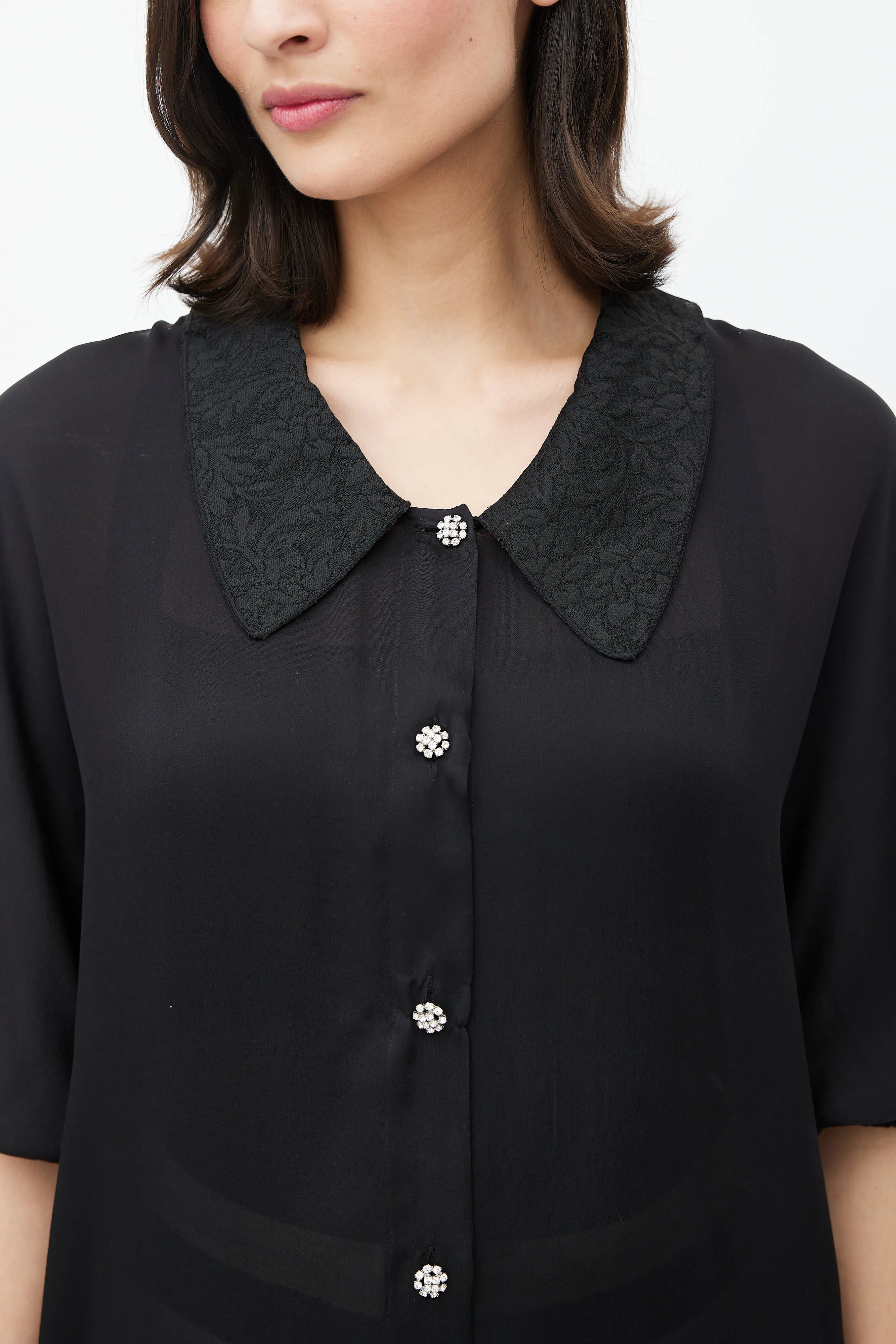 Black Floral Brocade Silk Shirt