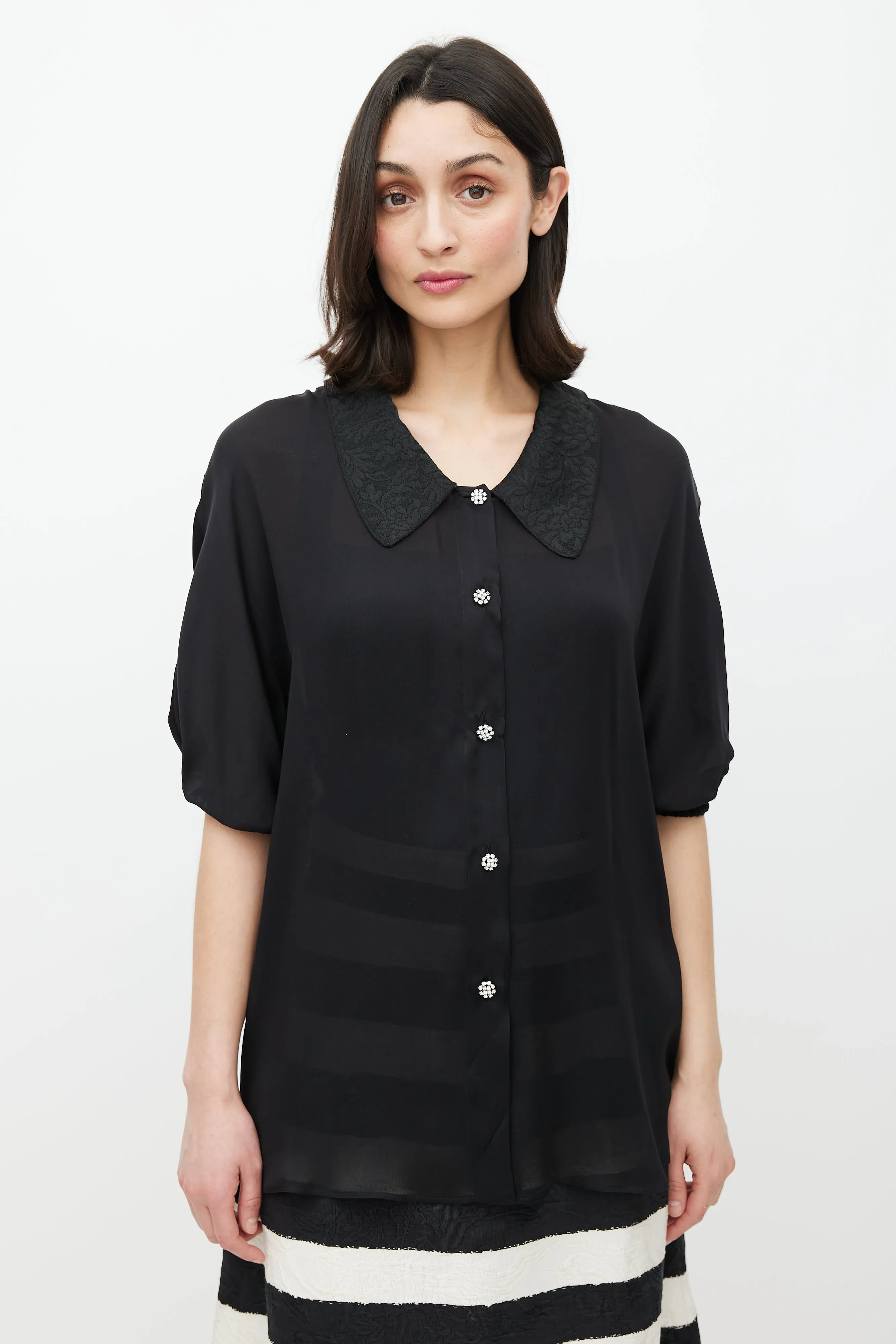Black Floral Brocade Silk Shirt