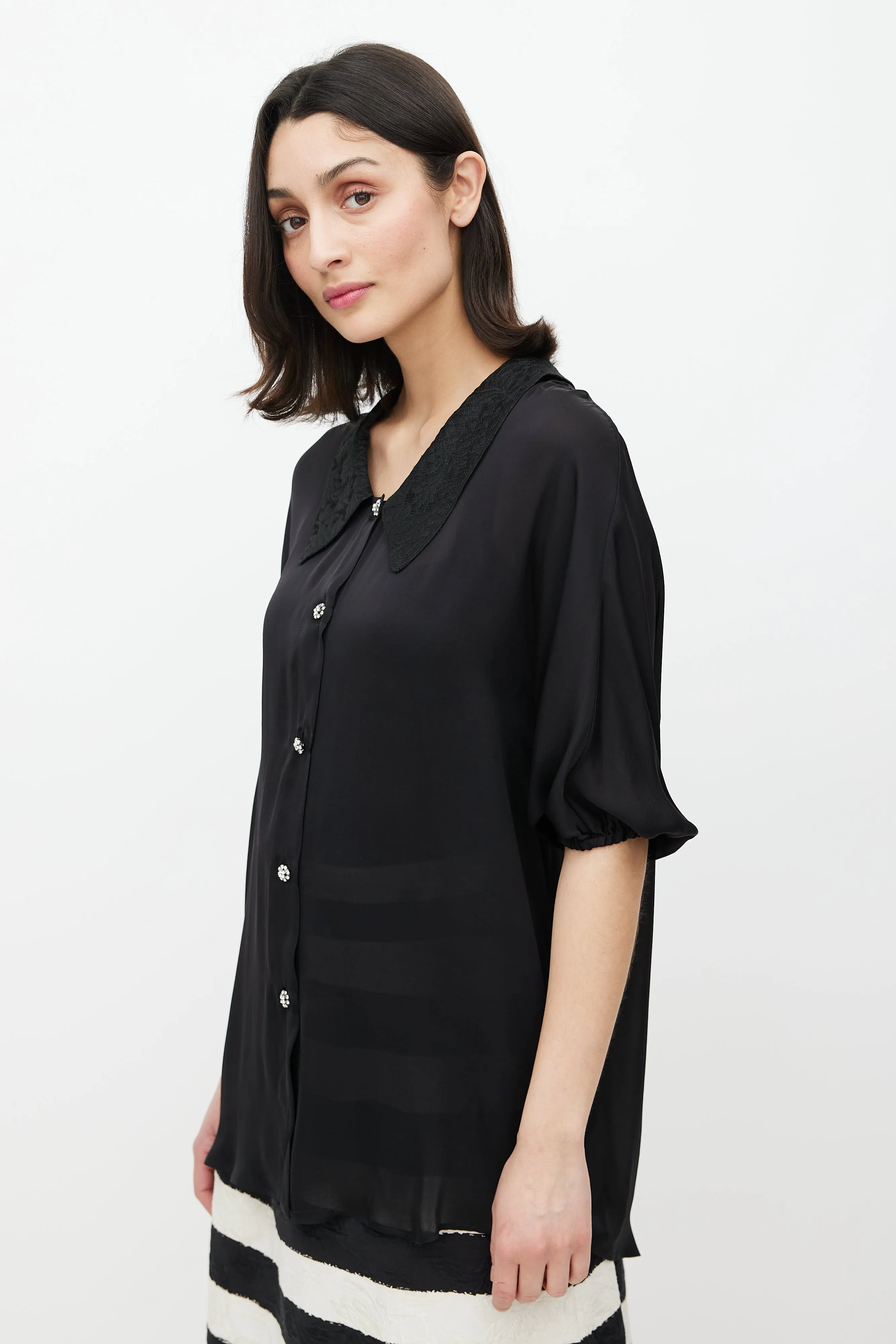 Black Floral Brocade Silk Shirt