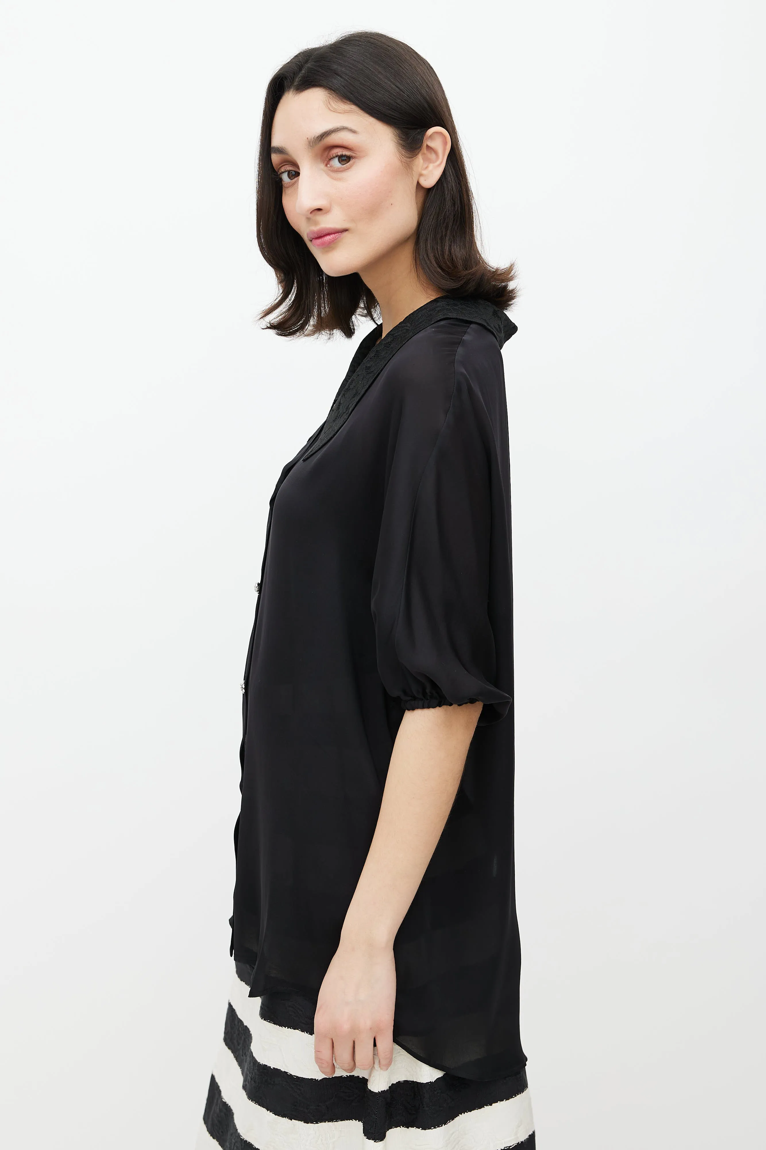 Black Floral Brocade Silk Shirt
