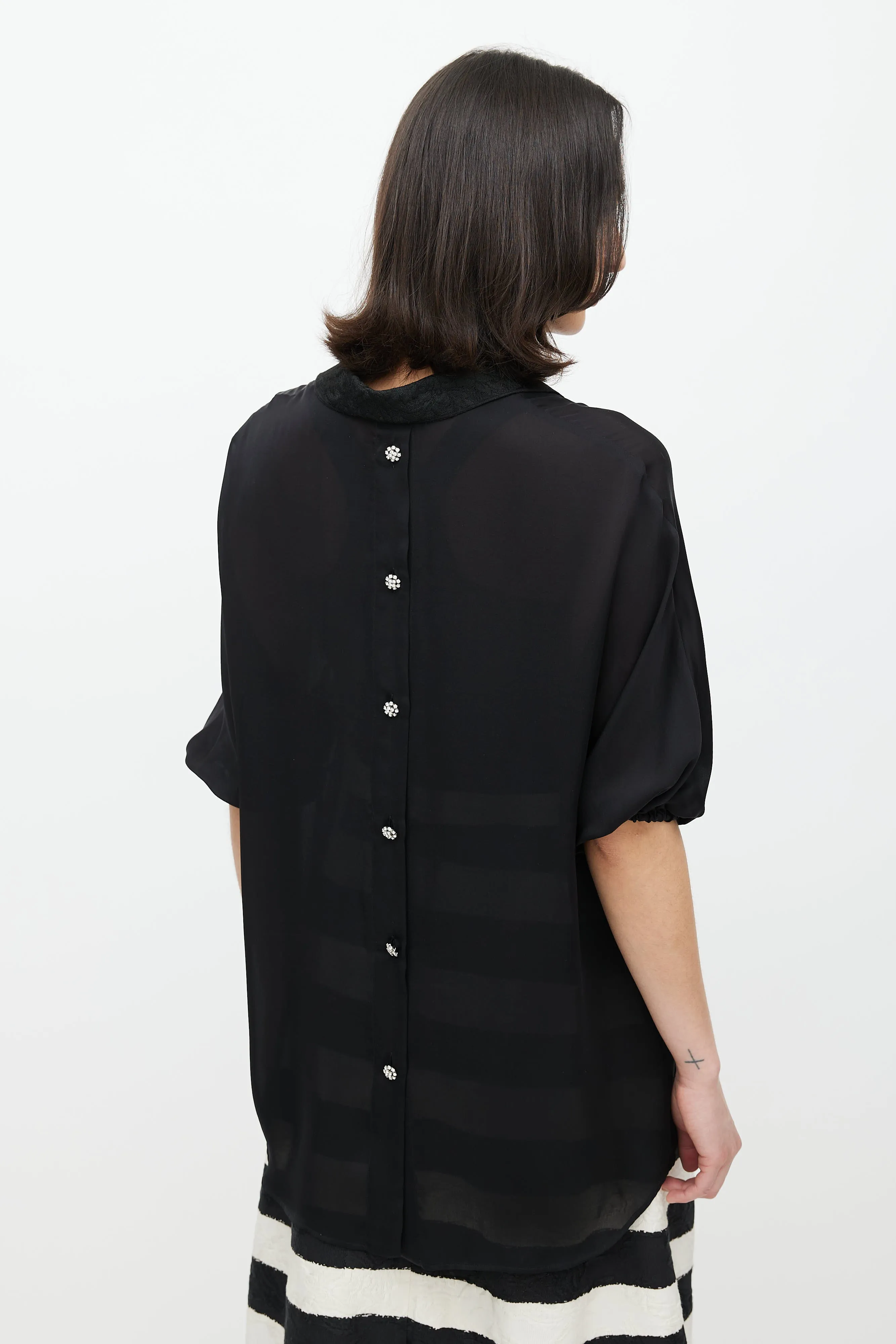Black Floral Brocade Silk Shirt