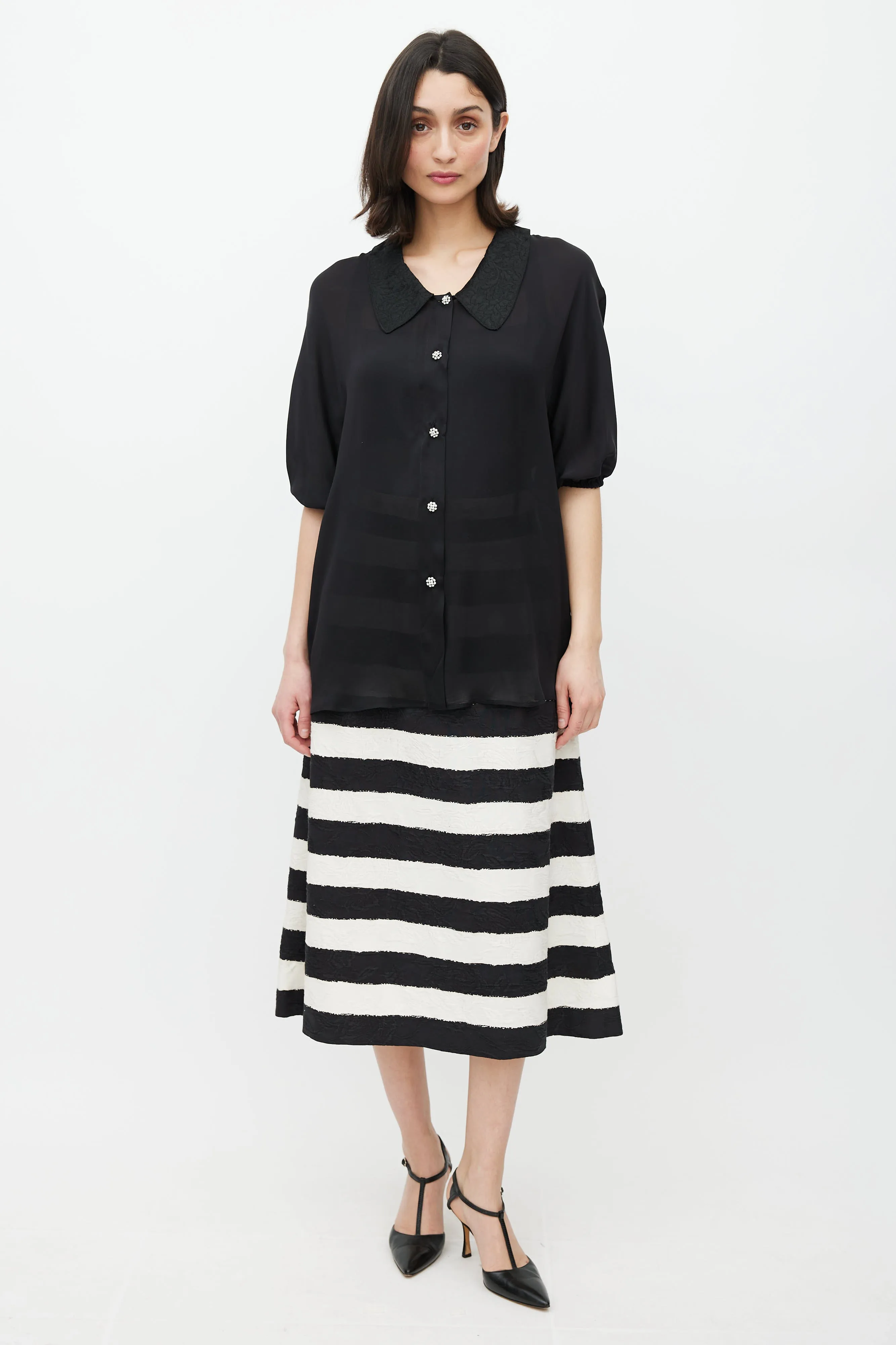 Black Floral Brocade Silk Shirt