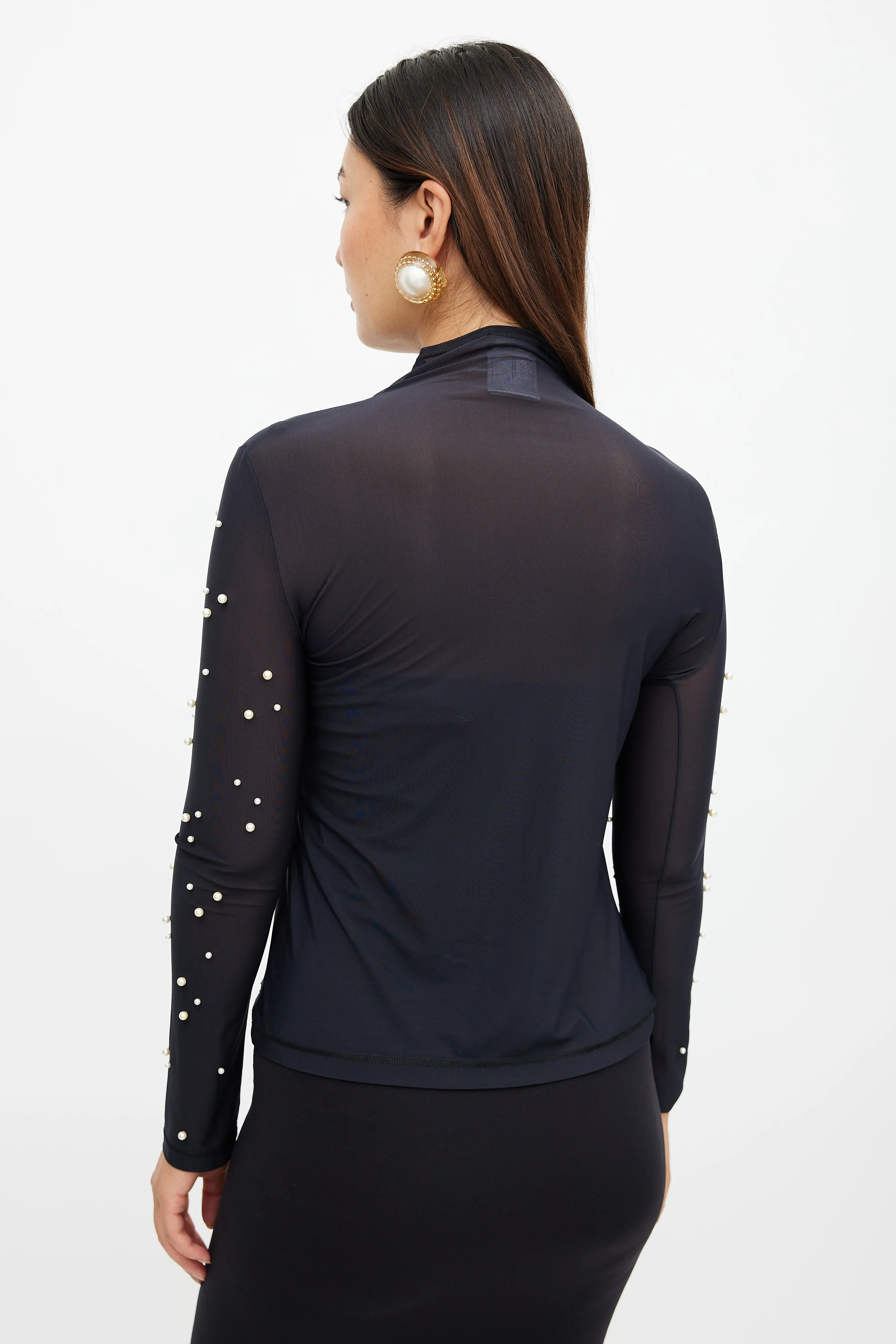 Black Mesh Pearl Embellished Top
