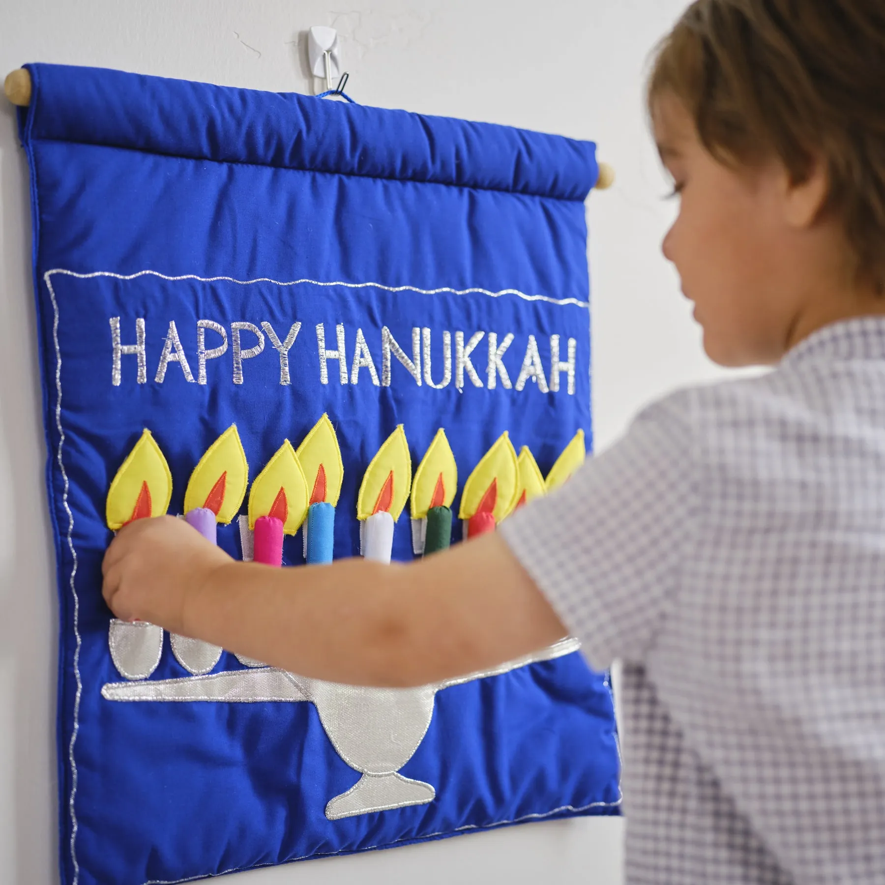 Blue Happy Hanukkah Menorah Jewish Wall Hanging