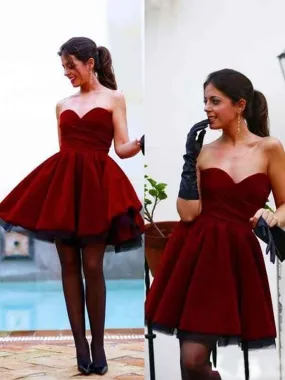 Bridelily A-Line Satin Sweetheart Sleeveless Short/Mini With Ruffles Dresses