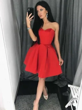 Bridelily A-Line Satin Sweetheart Sleeveless With Ruffles Short/Mini Dresses