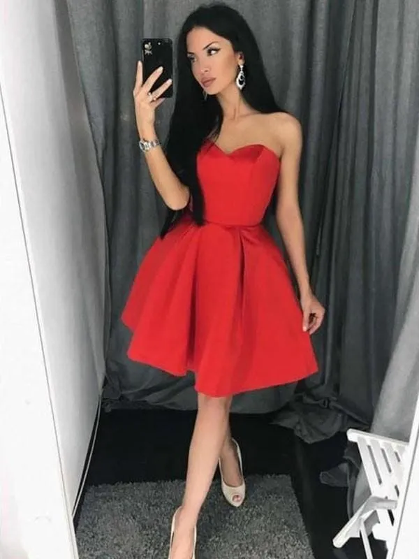 Bridelily A-Line Satin Sweetheart Sleeveless With Ruffles Short/Mini Dresses