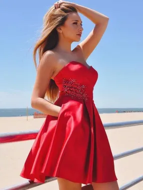 Bridelily A-Line Satin Sweetheart With Ruffles Sleeveless Short/Mini Dresses