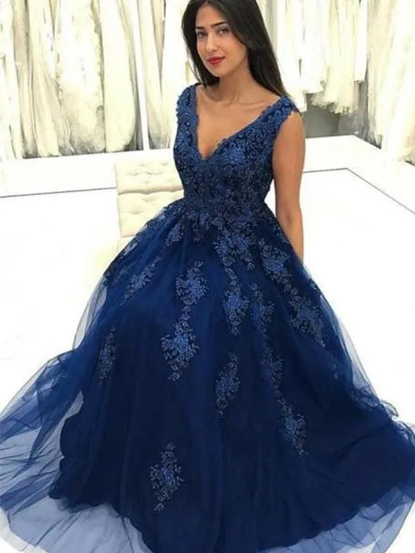 Bridelily V-Neck Sleeveless Floor-Length With Beading Tulle Dresses