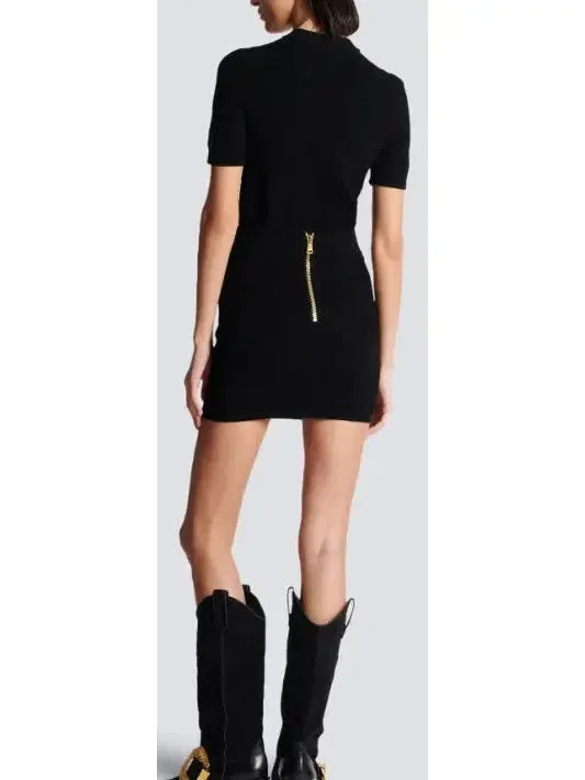 Button-Embellished Knit Mini Skirt, Black