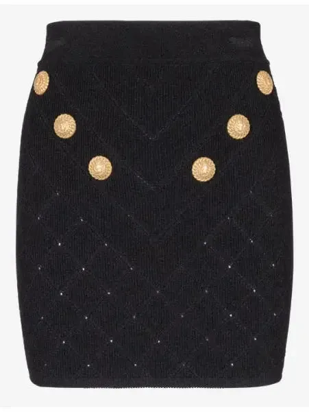 Button-Embellished Knit Mini Skirt, Black