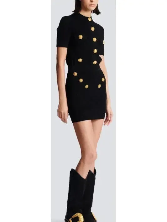 Button-Embellished Knit Mini Skirt, Black