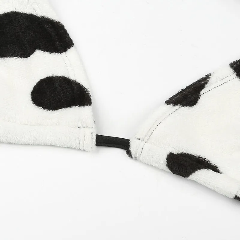 Cow Print Strapless Sexy Woolen Crop Top Rave Party Backless Bikini