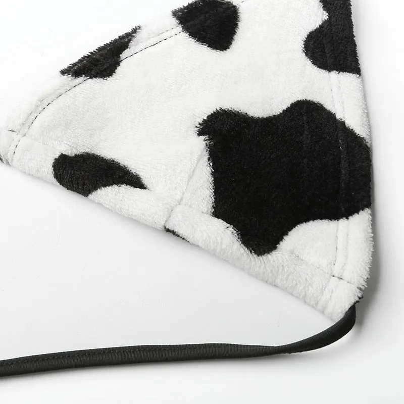 Cow Print Strapless Sexy Woolen Crop Top Rave Party Backless Bikini
