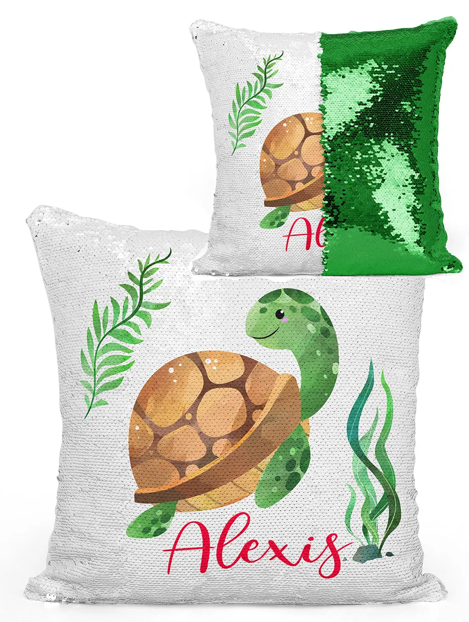 Custom Personalized TURTLE Sequin Mermaid Flip Pillow
