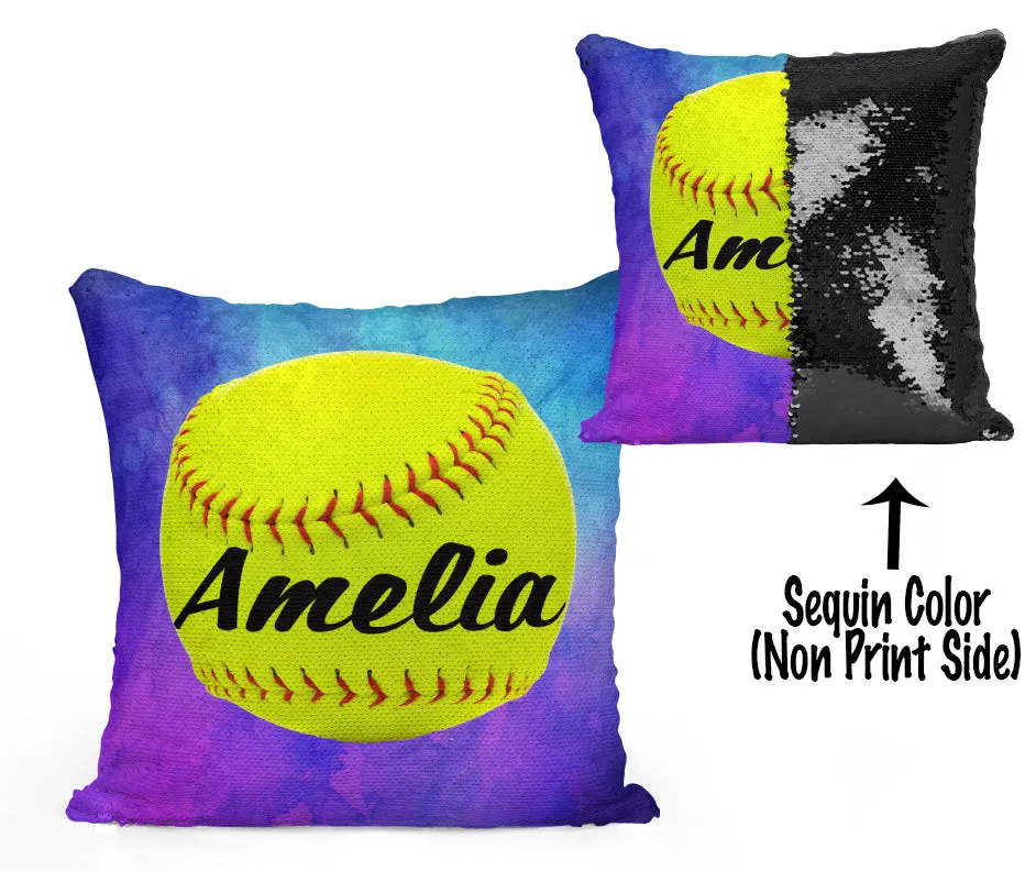 CUSTOM SEQUIN PILLOW - SOFTBALL - Watercolor