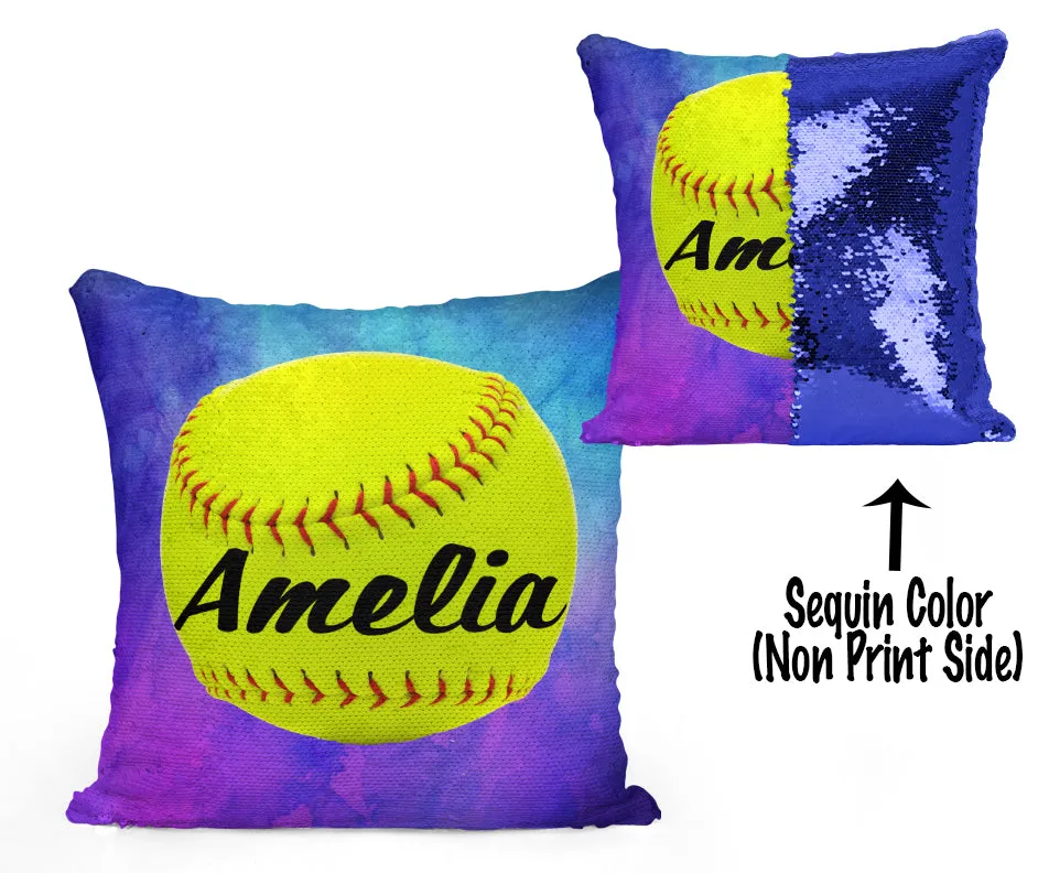 CUSTOM SEQUIN PILLOW - SOFTBALL - Watercolor