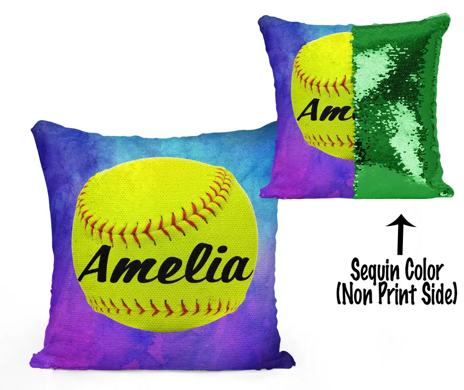CUSTOM SEQUIN PILLOW - SOFTBALL - Watercolor