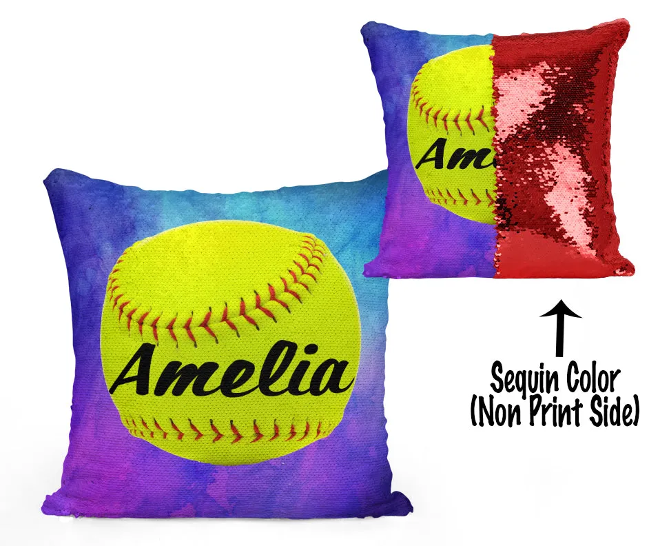CUSTOM SEQUIN PILLOW - SOFTBALL - Watercolor