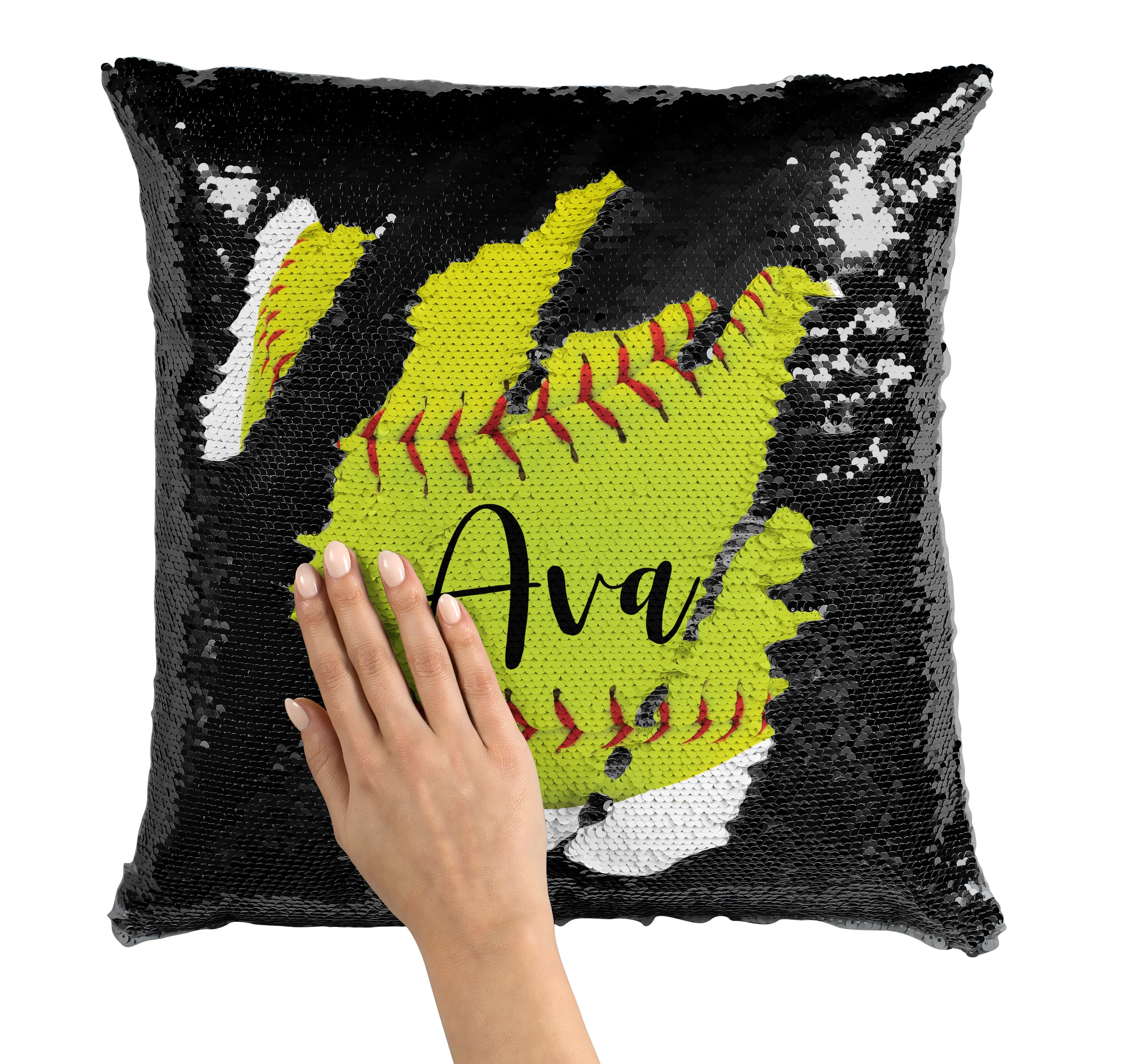 CUSTOM SEQUIN PILLOW - SOFTBALL with NAME