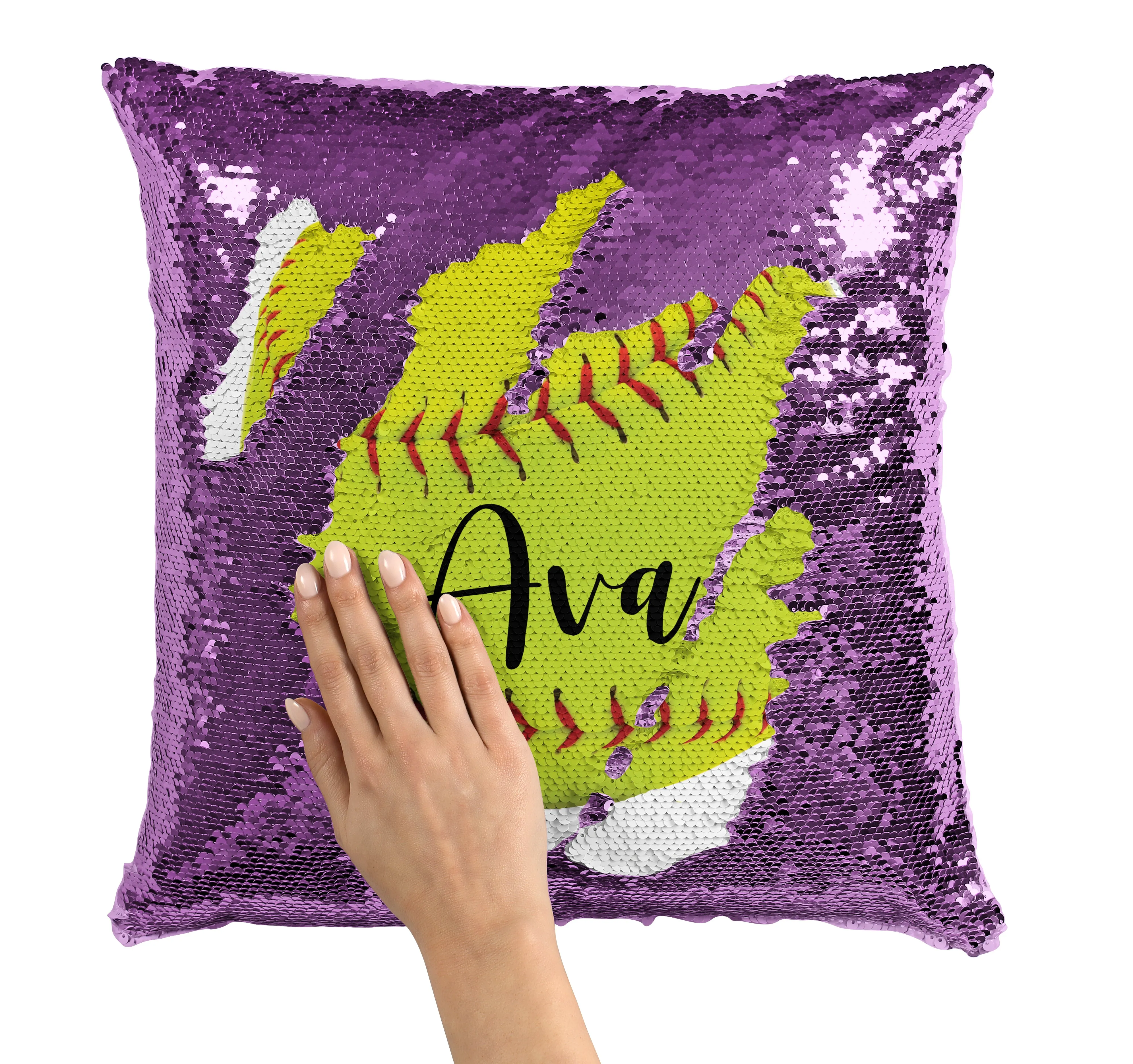CUSTOM SEQUIN PILLOW - SOFTBALL with NAME