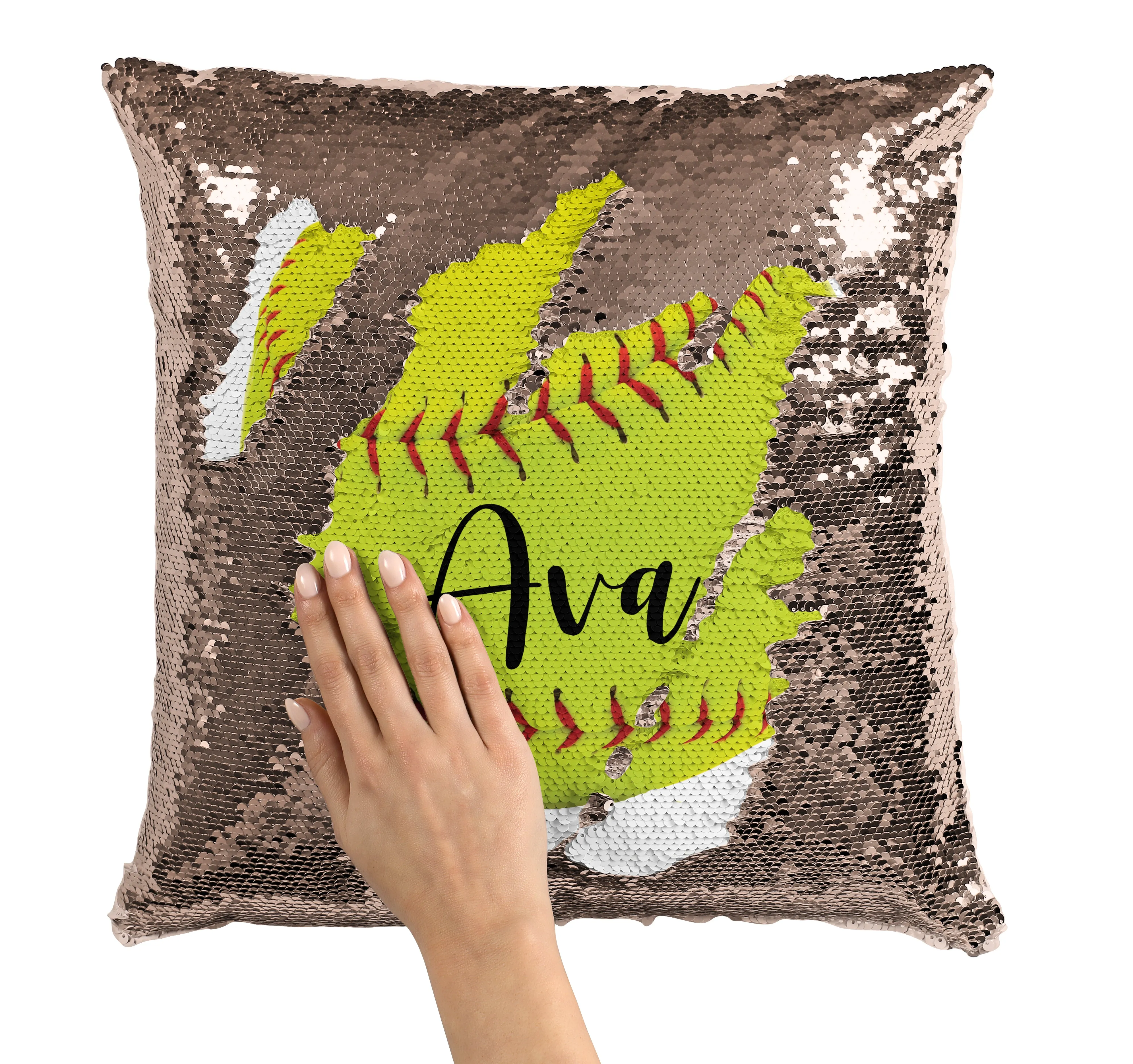 CUSTOM SEQUIN PILLOW - SOFTBALL with NAME