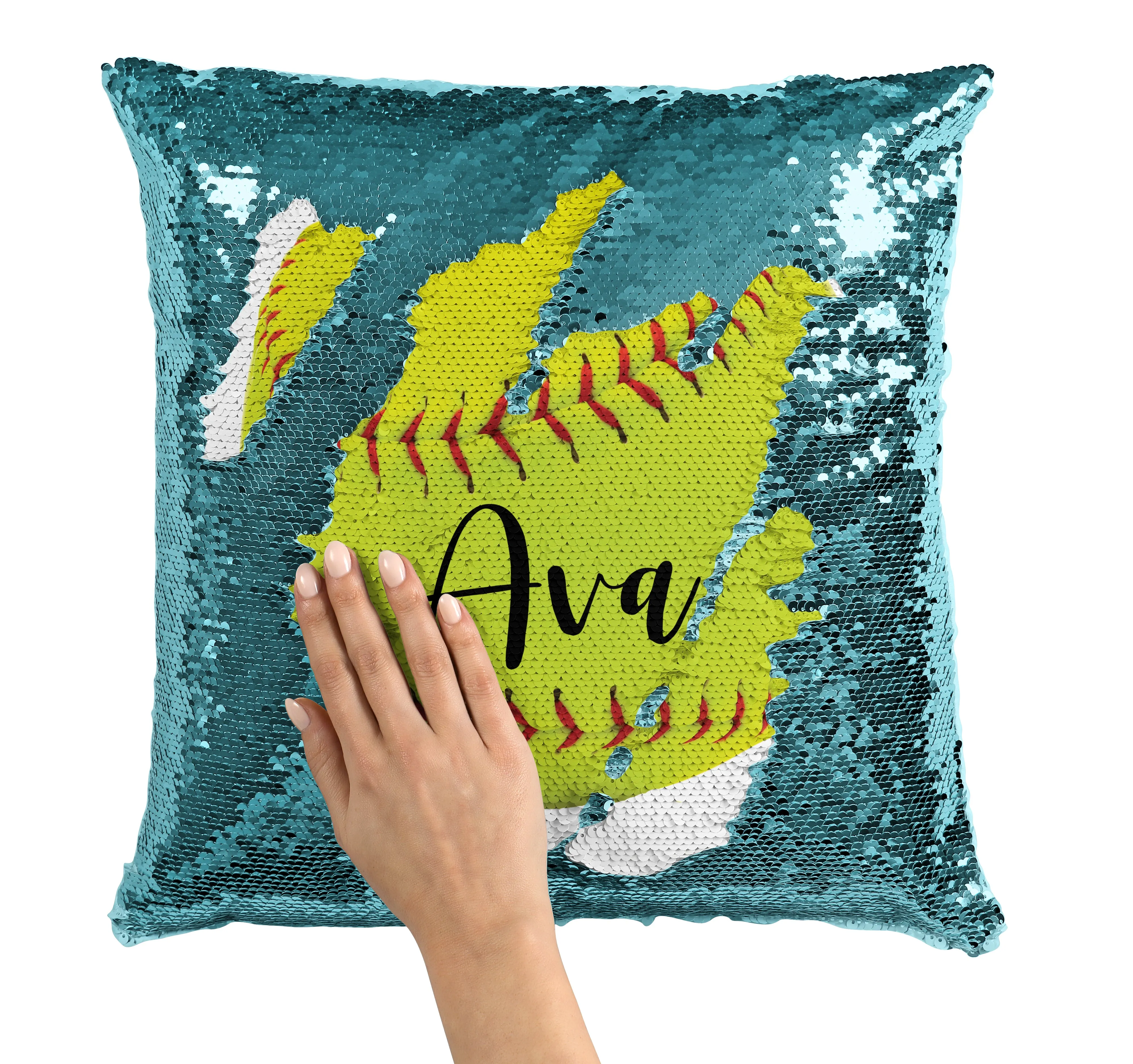 CUSTOM SEQUIN PILLOW - SOFTBALL with NAME
