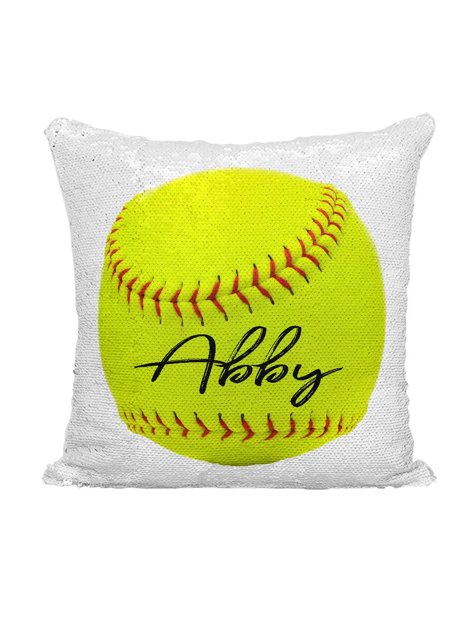 CUSTOM SEQUIN PILLOW - SOFTBALL with NAME