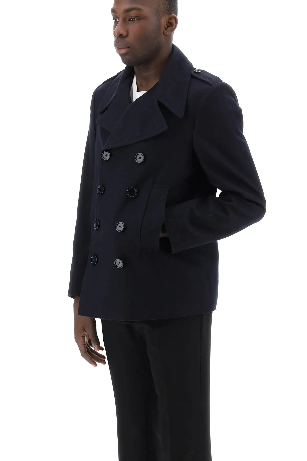 double-breasted cotton twill caban
