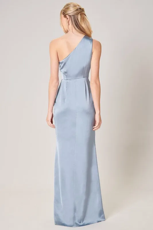 Dusty-Blue Prestige One Shoulder Asymmetrical Maxi Dress