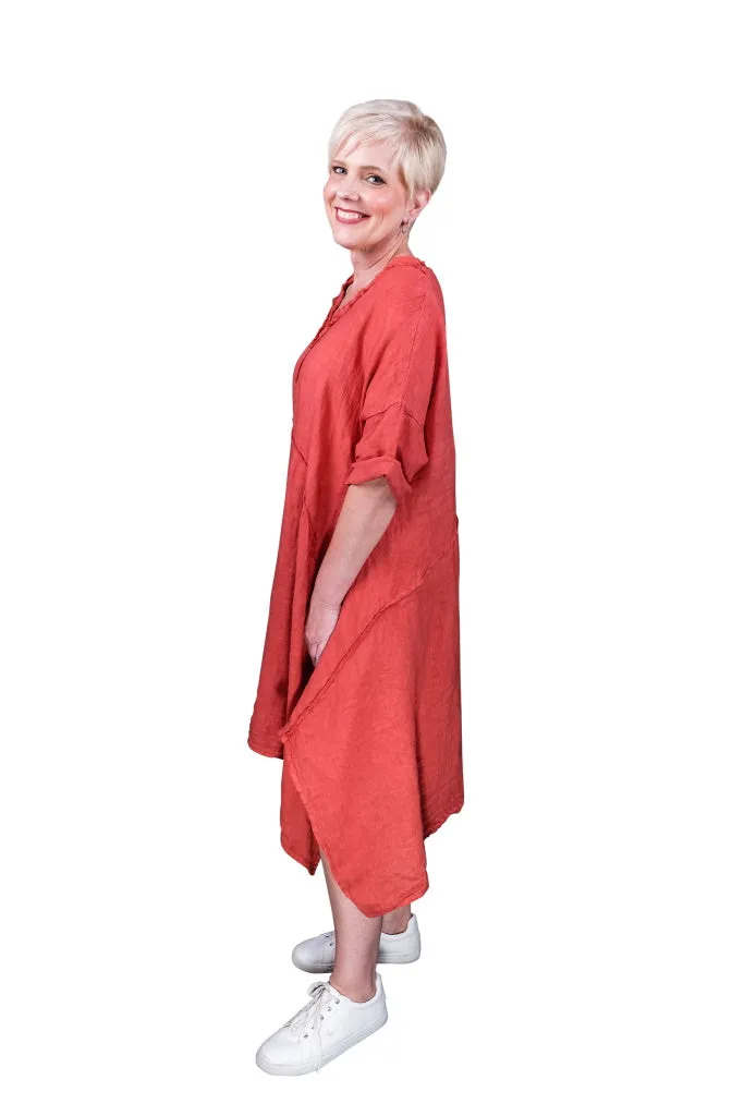 Elaine Raw Edge Linen Dress (DSS118)