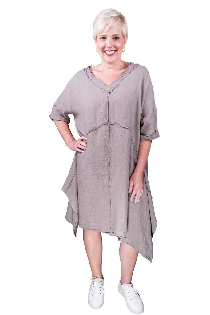 Elaine Raw Edge Linen Dress (DSS118)