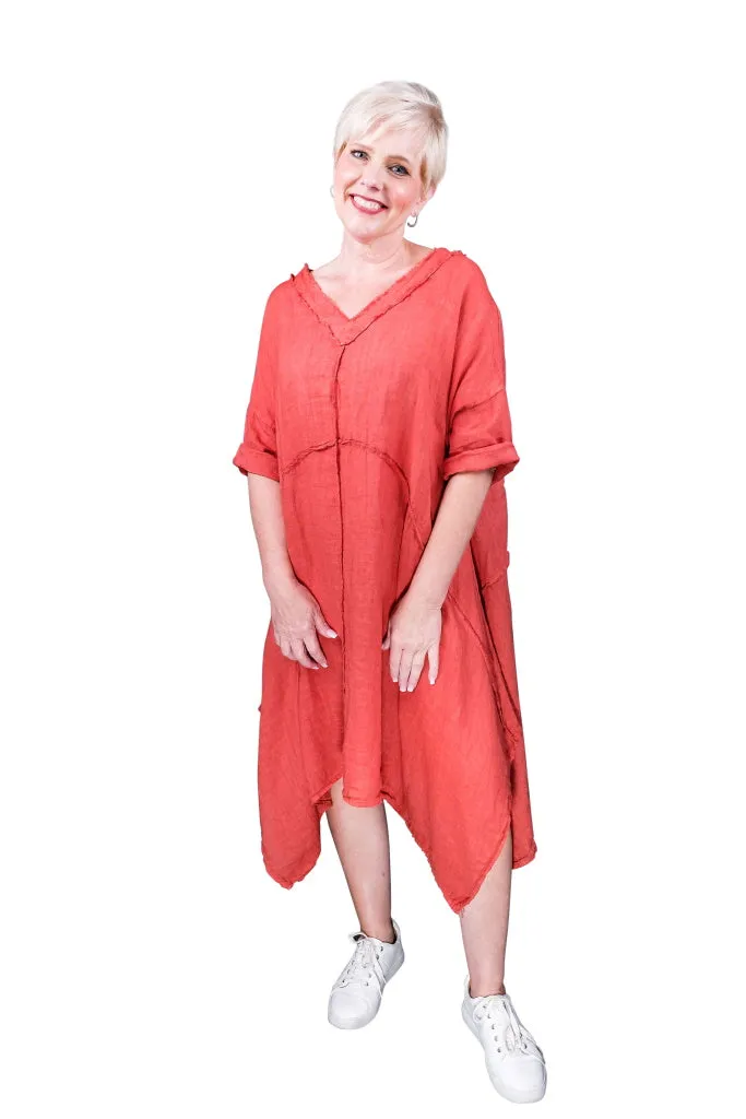 Elaine Raw Edge Linen Dress (DSS118)