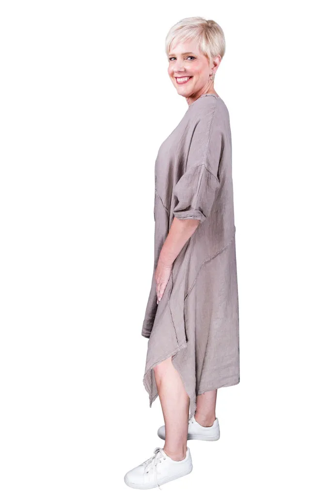 Elaine Raw Edge Linen Dress (DSS118)