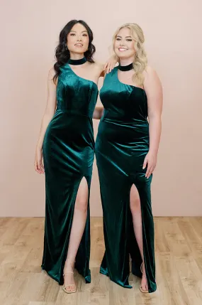 Elegant Velvet Dress Ruched Formal Dress for Wedding Guest Bridesmaid Dresses