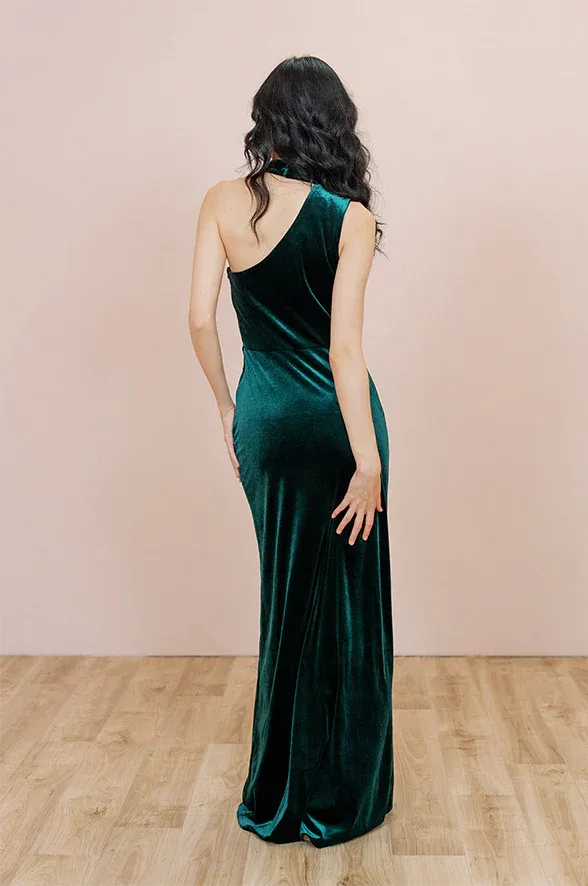 Elegant Velvet Dress Ruched Formal Dress for Wedding Guest Bridesmaid Dresses