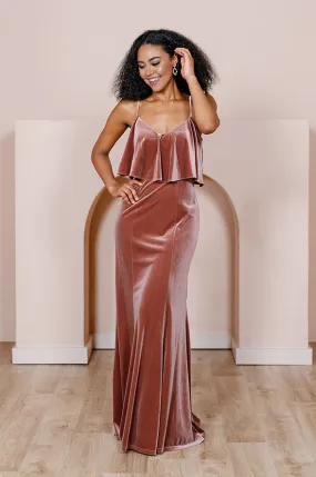 Elegant Velvet Dress Ruched Formal Dress for Wedding Guest Prom Dresses